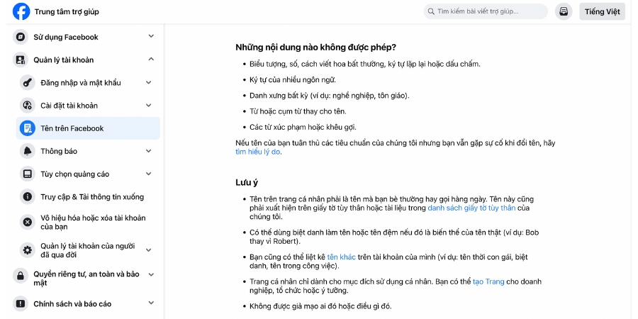 Điều kiện tiên quyết khi đổi tên Facebook
